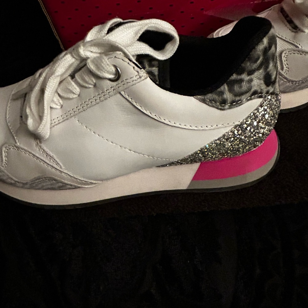 Geox White and Pink Sneakers with Silver Glitter